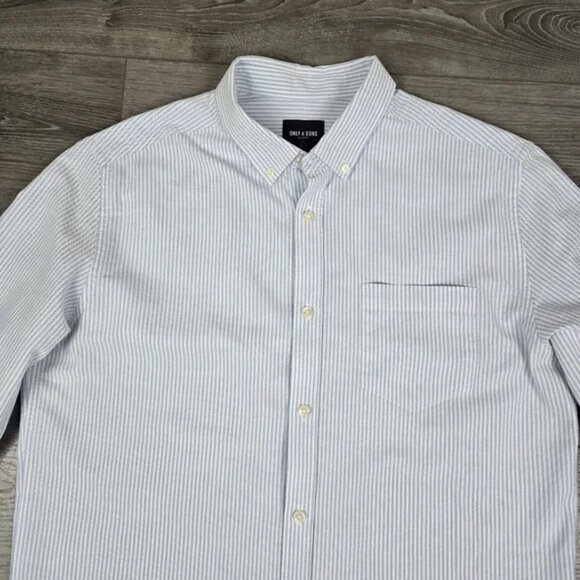 Only & Sons Men's Light Blue & White Striped Button Down Shirt Size XL - Picture 4 of 16